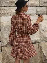 Plaid Drawstring Waist Button Front Shirt Dress